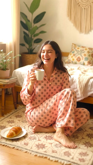 Peach ⚪️ Polka Poly Linen - ELORA OFFICIAL